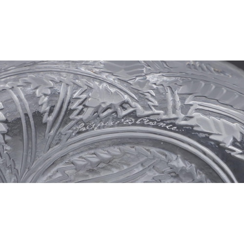 731 - LALIQUE GLASS BOWL - PINSONS. A frosted and clear glass bowl, decorated in relief with repeating fin... 