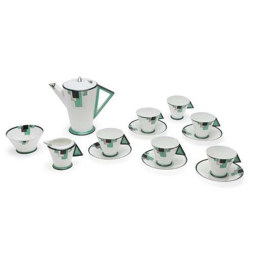 749 - SHELLEY ART DECO COFFEE SET - GREEN BLOCKS. A rare coffee set in the Vogue 'Green Blocks' design, Pa... 