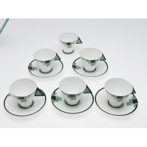 749 - SHELLEY ART DECO COFFEE SET - GREEN BLOCKS. A rare coffee set in the Vogue 'Green Blocks' design, Pa... 