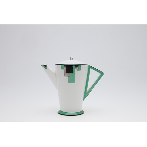 749 - SHELLEY ART DECO COFFEE SET - GREEN BLOCKS. A rare coffee set in the Vogue 'Green Blocks' design, Pa... 