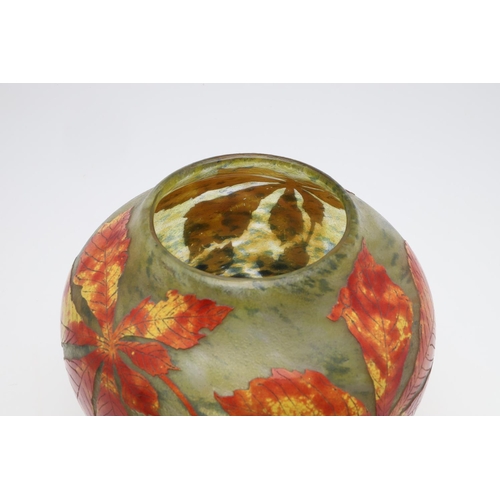 751 - DAUM NANCY - FRENCH CAMEO GLASS VASE 'AUTUMN LEAVES'. A large globular cameo glass vase, with red, y... 