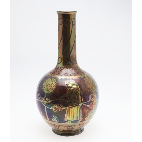 760 - LARGE PILKINGTON ROYAL LANCASTRIAN LUSTRE VASE - RICHARD JOYCE. A large bottle shaped vase with vari... 