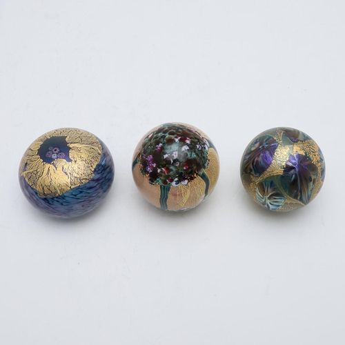 769 - JONATHAN HARRIS - GLASS PAPERWEIGHTS. Three glass paperweights including Eden Gold (made 2013, 6.5cm... 