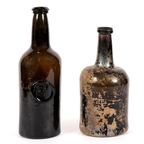 781 - 18THC GLASS SEAL BOTTLE 'ALL SOULS COLLEGE OXFORD', & ANOTHER GLASS BOTTLE. Circa 1760-1770, the oli... 