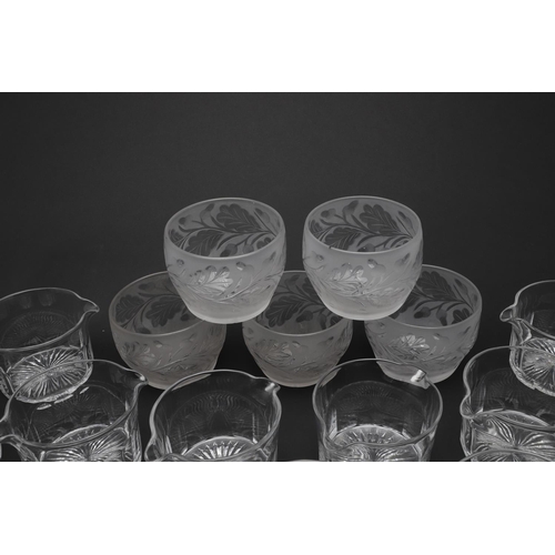 784 - ANTIQUE GLASS FINGER BOWLS. Including a set of five frosted and clear glass finger bowls, with acorn... 