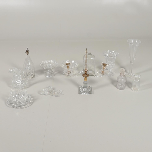 786 - ANTIQUE GLASS ITEMS INCLUDING CANDLEABRA, ICE DECANTER & OTHER ASSORTED ITEMS. A mixed lot including... 