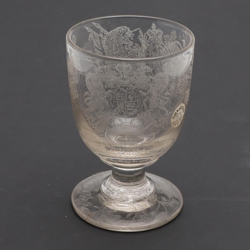 787 - ENGRAVED HERALDIC RUMMER - DATED 1850 - EX CHRISTIES 1985. An interesting glass rummer, heavily engr... 