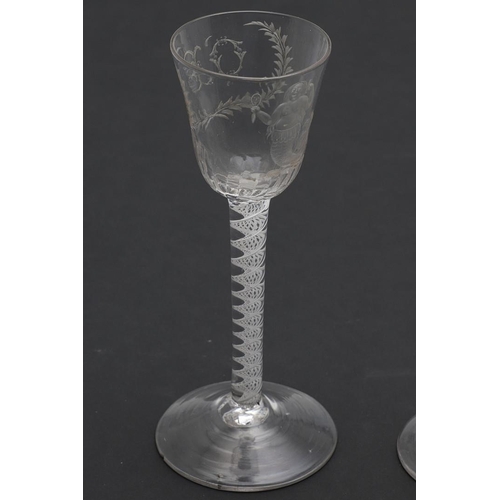 789 - ANTIQUE CORDIAL GLASSES. Including a single glass with engraved bowl including initials 'OB' and Mer... 