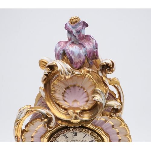 799 - LARGE FRENCH PORCELAIN CLOCK - CHARPENTIER SAINT MALO. A rococo style porcelain mantle clock, painte... 