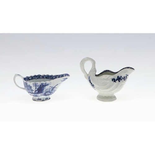 807 - ENGLISH 18THC BOW SAUCEBOAT & TWO OTHER SAUCEBOATS. A 18thc Bow ribbed porcelain sauceboat in the De... 