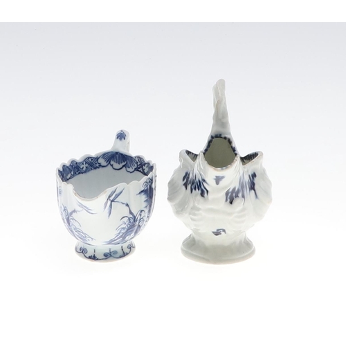 807 - ENGLISH 18THC BOW SAUCEBOAT & TWO OTHER SAUCEBOATS. A 18thc Bow ribbed porcelain sauceboat in the De... 