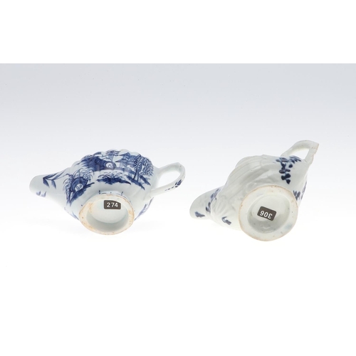 807 - ENGLISH 18THC BOW SAUCEBOAT & TWO OTHER SAUCEBOATS. A 18thc Bow ribbed porcelain sauceboat in the De... 