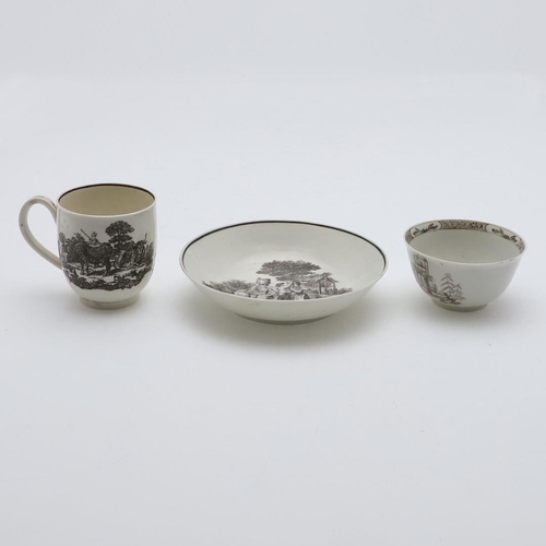 808 - RARE 18THC ENGLISH WORCESTER TEA BOWL, & WORCESTER COFFEE CUP & SAUCER. An unusual tea bowl, printed... 