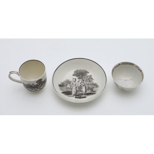 808 - RARE 18THC ENGLISH WORCESTER TEA BOWL, & WORCESTER COFFEE CUP & SAUCER. An unusual tea bowl, printed... 