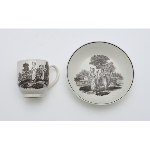 808 - RARE 18THC ENGLISH WORCESTER TEA BOWL, & WORCESTER COFFEE CUP & SAUCER. An unusual tea bowl, printed... 