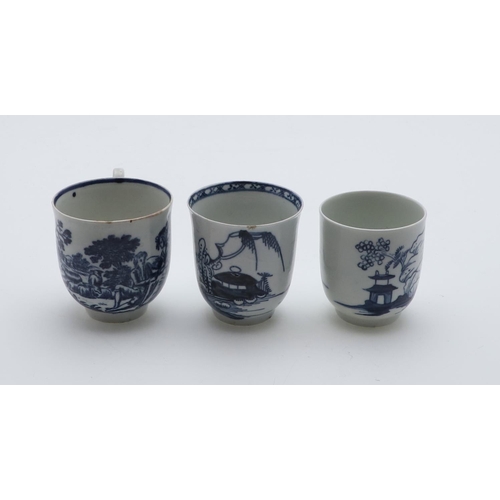 809 - THREE 18THC ENGLISH COFFEE CUPS - LIVERPOOL. Three Liverpool blue and white coffee cups, including o... 