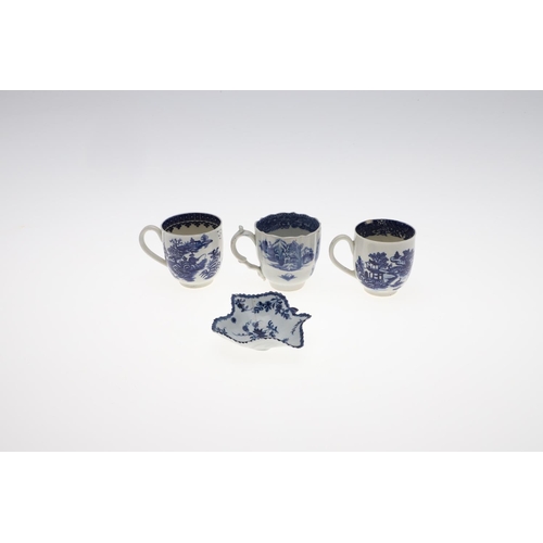 813 - COLLECTION OF 18THC ENGLISH BLUE & WHITE PORCELAIN. A mixed lot including a Liverpool Chaffers bowl ... 