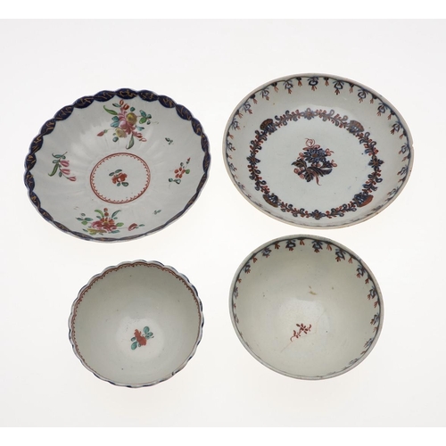 814 - 18THC ENGLISH POLYCHROME TEA BOWLS & SAUCERS. Various Worcester and Liverpool tea bowls and saucers,... 