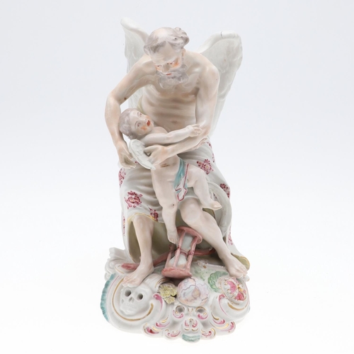 818 - EARLY DERBY PORCELAIN FIGURE - 'TIME CLIPPING CUPID'S WINGS'. A figure of 'Time clipping cupids wing... 