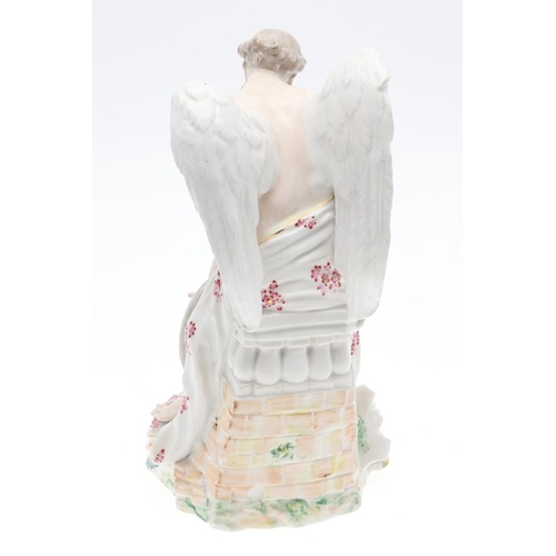 818 - EARLY DERBY PORCELAIN FIGURE - 'TIME CLIPPING CUPID'S WINGS'. A figure of 'Time clipping cupids wing... 