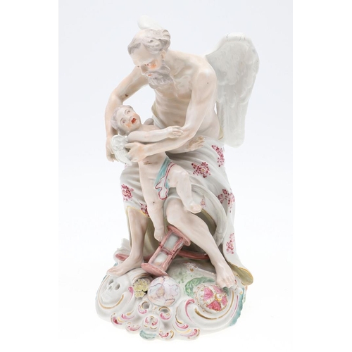 818 - EARLY DERBY PORCELAIN FIGURE - 'TIME CLIPPING CUPID'S WINGS'. A figure of 'Time clipping cupids wing... 