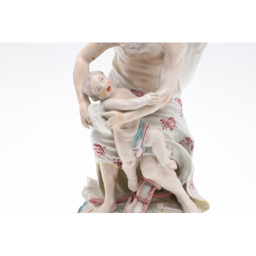 818 - EARLY DERBY PORCELAIN FIGURE - 'TIME CLIPPING CUPID'S WINGS'. A figure of 'Time clipping cupids wing... 