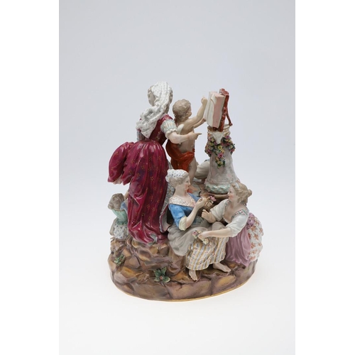 819 - LARGE MEISSEN PORCELAIN GROUP - LESSONS IN LOVE. A large 19thc group titled 'Lessons in Love' after ... 