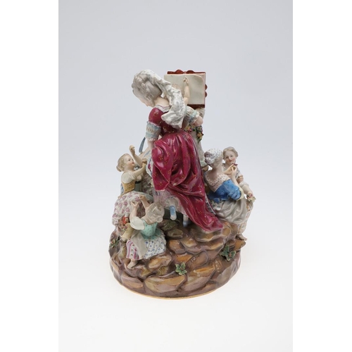 819 - LARGE MEISSEN PORCELAIN GROUP - LESSONS IN LOVE. A large 19thc group titled 'Lessons in Love' after ... 