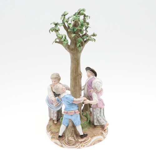 821 - MEISSEN FIGURE GROUP OF CHILDREN. 19thc, modelled as four children holding hands and dancing around ... 