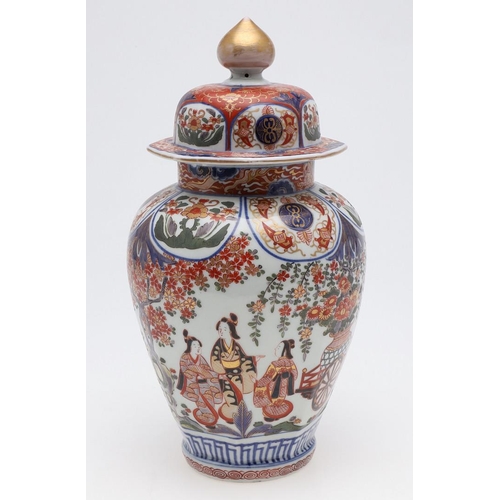 825 - CONTINENTAL JAPANESE STYLE IMARI LIDDED JAR. Possibly by Samson, the lidded jar with an octagonal ro... 