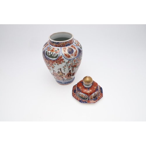 825 - CONTINENTAL JAPANESE STYLE IMARI LIDDED JAR. Possibly by Samson, the lidded jar with an octagonal ro... 