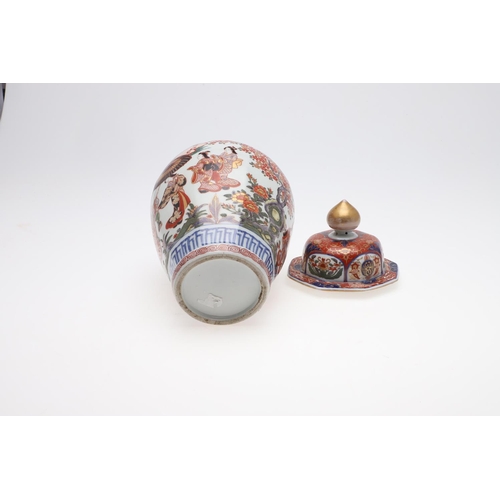 825 - CONTINENTAL JAPANESE STYLE IMARI LIDDED JAR. Possibly by Samson, the lidded jar with an octagonal ro... 