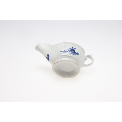 826 - ENGLISH PORCELAIN LEAF SHAPED DISH & FIRST PERIOD WORCESTER SAUCE BOAT. Possibly by Chelsea, a leaf ... 