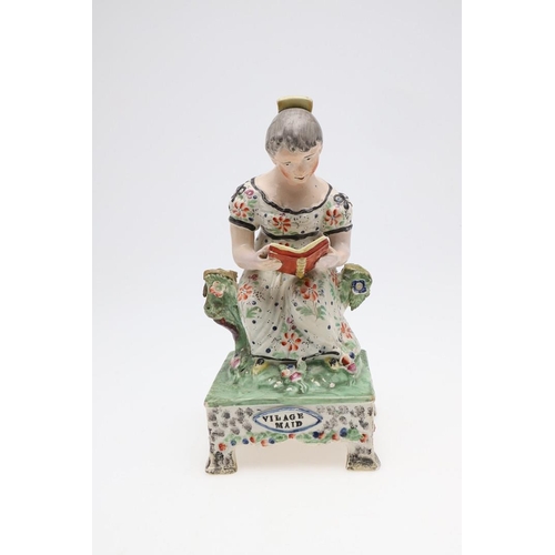 827 - 19THC STAFFORDSHIRE FIGURE 'VILLAGE MAID', COW CREAMER & OTHER ITEMS. A 19thc figure of the 'Village... 