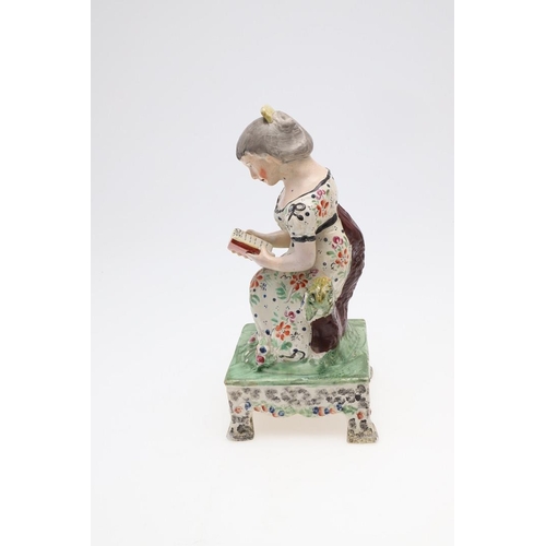 827 - 19THC STAFFORDSHIRE FIGURE 'VILLAGE MAID', COW CREAMER & OTHER ITEMS. A 19thc figure of the 'Village... 