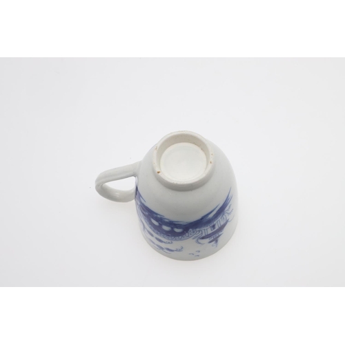 828 - 18THC CAUGHLEY COFFEE CUP - BRIDGE & WINDMILL. A porcelain coffee cup painted in underglaze blue in ... 