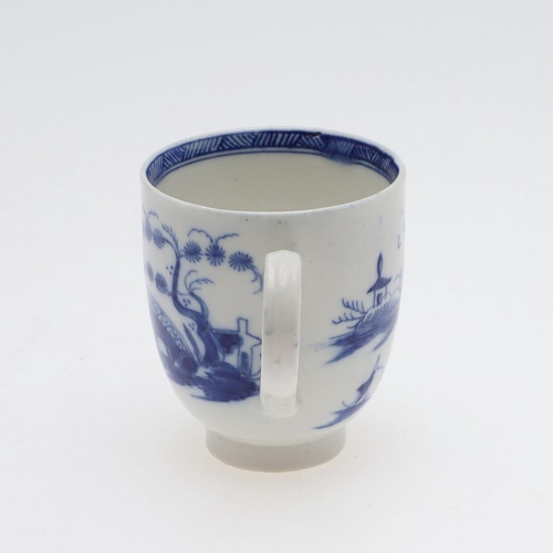 828 - 18THC CAUGHLEY COFFEE CUP - BRIDGE & WINDMILL. A porcelain coffee cup painted in underglaze blue in ... 