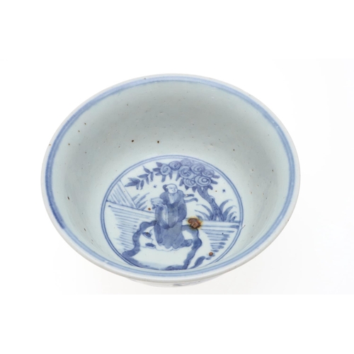 838 - CHINESE BLUE & WHITE PORCELAIN BOWL. A provincial bowl in the 16th/17thc style but probably later, p... 