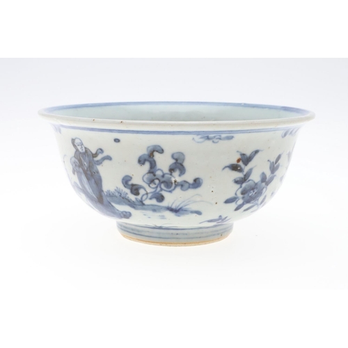 838 - CHINESE BLUE & WHITE PORCELAIN BOWL. A provincial bowl in the 16th/17thc style but probably later, p... 