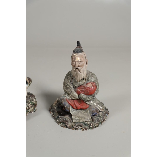 851 - TWO CARVED WOODEN & LACQUERED JAPANESE FIGURES. Two large carved wooden and lacquered figures, Meiji... 