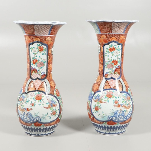 856 - LARGE PAIR OF JAPANESE ARITA FLOOR STANDING VASES. Meiji period, with a flared neck and scalloped ri... 