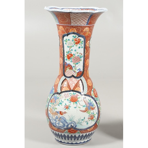 856 - LARGE PAIR OF JAPANESE ARITA FLOOR STANDING VASES. Meiji period, with a flared neck and scalloped ri... 