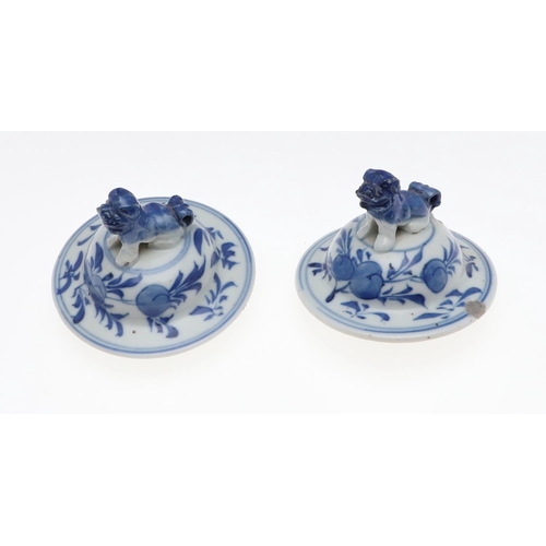 861 - PAIR OF CHINESE BLUE & WHITE VASES & COVERS. A pair of late 19thc Chinese export vases, each painted... 