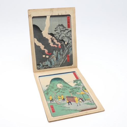 866 - ALBUM OF JAPANESE WOODBLOCK PRINTS - 'TOKAIDO' AFTER UTAGAWA HIROSHIGE. An album with 18 various woo... 