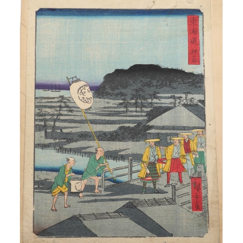 866 - ALBUM OF JAPANESE WOODBLOCK PRINTS - 'TOKAIDO' AFTER UTAGAWA HIROSHIGE. An album with 18 various woo... 