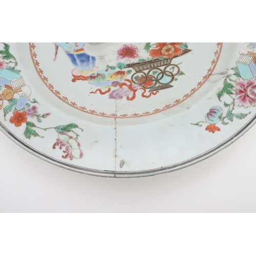 871 - LARGE CHINESE 18THC FAMILLE ROSE DISH, & ANOTHER DISH. The dish painted with two Chickens, flowering... 