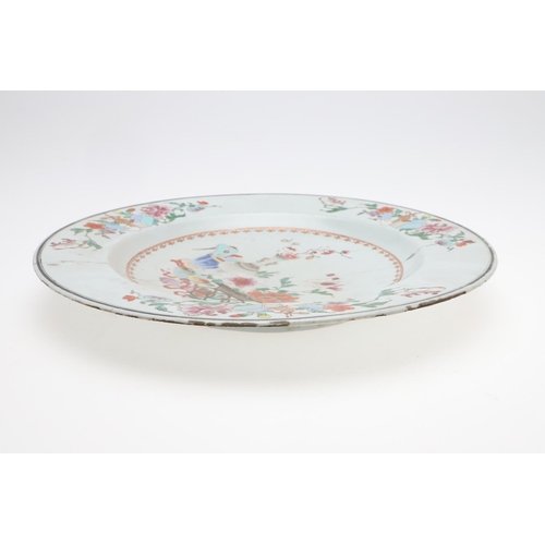 871 - LARGE CHINESE 18THC FAMILLE ROSE DISH, & ANOTHER DISH. The dish painted with two Chickens, flowering... 