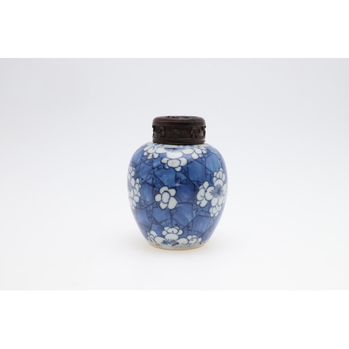 872 - CHINESE BLUE & WHITE PORCELAIN SLEEVE VASES, ANOTHER VASE & SMALL LIDDED JAR. Two similar late 19thc... 