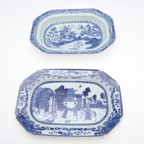 889 - CHINESE BLUE & WHITE PORCELAIN DISH & PLATTER. Both 18thc, including an octagonal shaped rectangular... 