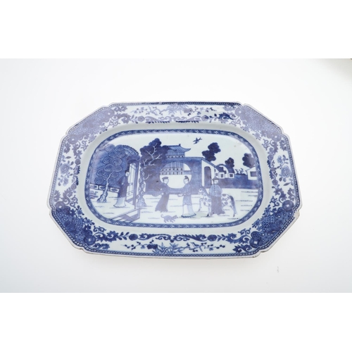 889 - CHINESE BLUE & WHITE PORCELAIN DISH & PLATTER. Both 18thc, including an octagonal shaped rectangular... 